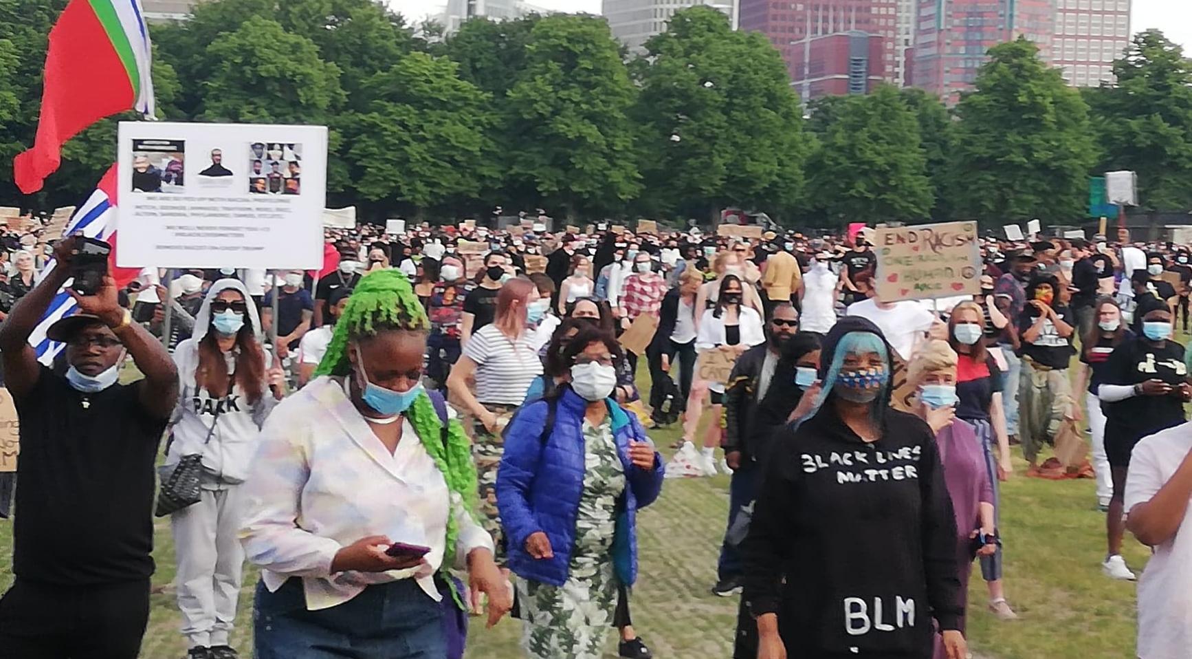 Protestors gather on the Malieveld in The Hague to denounce systemic racism and police violence against people of color. June 2, 2020