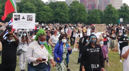 Protestors gather on the Malieveld in The Hague to denounce systemic racism and police violence against people of color. June 2, 2020
