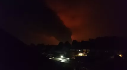 Smoke released by a massive fire at wax factory Koster keunen in Bladel
