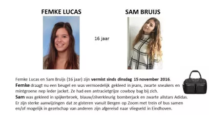 Femke Lucas and Sam Bruijs, missing from Bergen op Zoom since 15 Nov 2016. Believed to be in Malaga, Spain