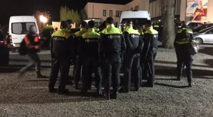 Police officers prepare to raid a sauna club in Roermond as part of a Satudarah money laundering investigation, 26 Nov 2016