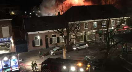 Fire in two stores on Monseigneur Zwijsenplein in Kerkdriel after an ATM bombing, 5 Dec 2016