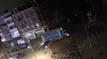 Massive power outage in Amsterdam, photo shows one block with electricity while the rest of the city is dark, 17 Jan 2017