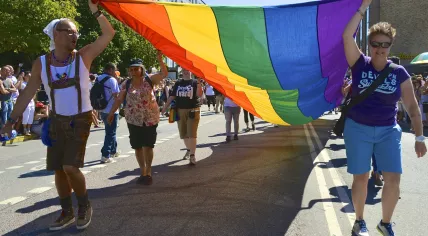 Rainbow flag in a pride parade