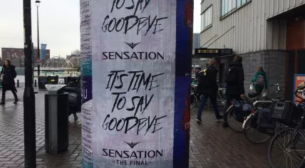 A "say goodbye to Sensation" poster outside an Albert Heijn in Amsterdam, 16 Feb 2017