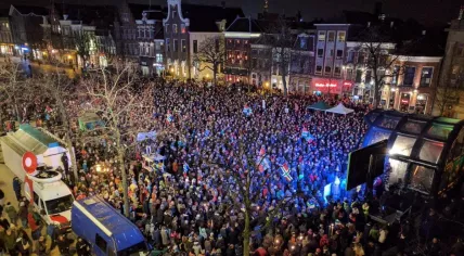 Some 4,500 people march through the city of Groningen in protest against gas extraction in the province, 7 Feb 2017