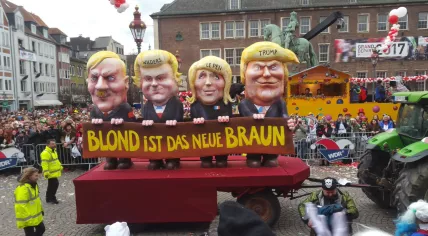 Adolf Hitler, Geert Wilders, Marine Le Pen and Donald Trump all lined up on a float in the Dusseldorf carnival, float by Jacques Tilly
