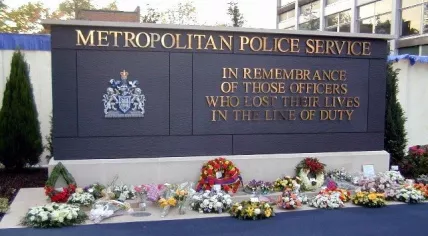 Flowers left at a police station in London for a police officer killed in the London Attack on 22 Mar 2017