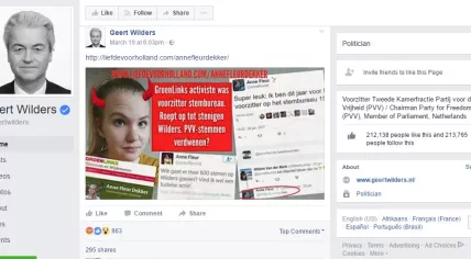 Geert Wilders shares an article about green activist Anne Fleur Dekker on Facebook, 19 March 2017