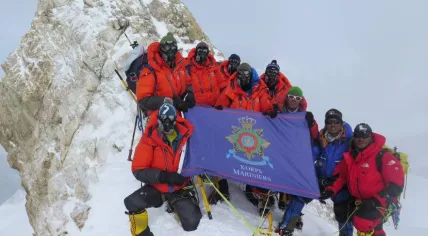 Mountain Leaders of the Dutch Marines reach the top of Mount Manaslu in the Himalayas, April 2016