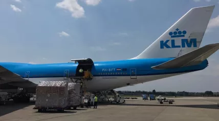 Pandas Xing Ya and Wu Weng in their travel cages, about to be loaded into KLM flight KL0892 to the Netherlands, 12 Apr 2017