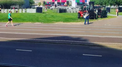 Amsterdam's Museumplein being prepared for a public viewing of the Ajax vs Manchester United Europa League finals match, 24 May 2017
