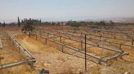 Empty structures that used to hold solar panels - Israeli army destroys a Dutch development project in the Palestinian village Jubbet adh Dhib on the west bank of the Jordan, 28 Jun 2017