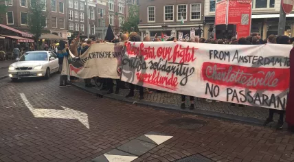 Anti fascist group AFA marches through Amsterdam to show solidarity with Charlottesville, 17 Aug 2017
