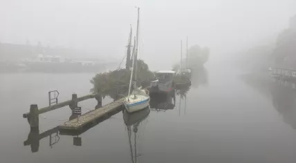 Foggy morning on Zeeburgerkade in Amsterdam Oost, 27 Sept 2017