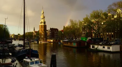 A rainbow brightens the cloudy sky in Amsterdam, 27 Oct 2017