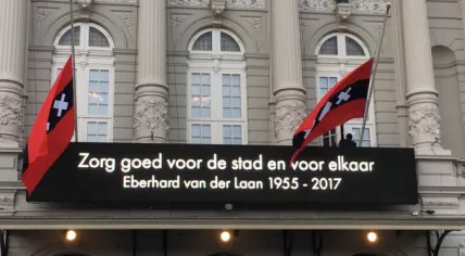 Amsterdam mayor Eberhard van der Laan's last order to his people on the Concertgebouw, where thousands gathered to say their last goodbyes to him, 13 Oct 2017