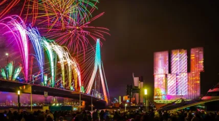 New Year's fireworks at the Erasmus Bridge in Rotterdam, 1 Jan 2018