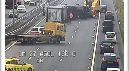 Truck blown over on the A50 near Heteren, 18 Jan 2018