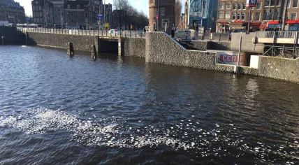 Ice forming on the Open Havenfront near Station Amsterdam Centraal, 26 Feb 2018
