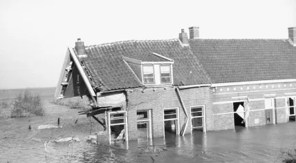 A home damaged in a disastrous flood that hit the Netherlands 1 February 1953