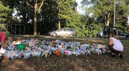 Flowers left at the scene of a fatal rail accident on Braakstraat in Oss, four children were killed, 20 Sept 2018