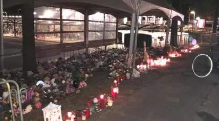 Flower memorial at Oss West train station, four children were killed in a rail accident, 20 Sept 2018