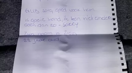 Sad note found with dog Zion, abandoned at a Rotterdam animal shelter, 8 Oct 2018