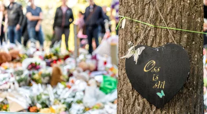 Flowers left at the scene of a fatal rail accident on Braakstraat in Oss, four children were killed, 20 Sept 2018