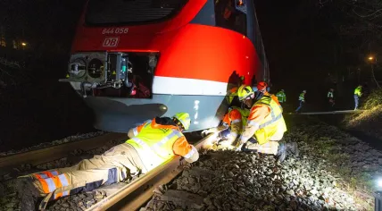 ProRail working on a Deutsche Bahn train that was derailed by a fallen tree in Enschede, 13 March 2019