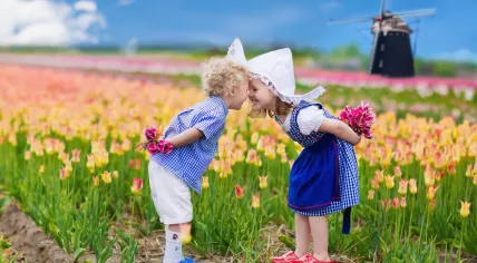 Kids in a tulip field