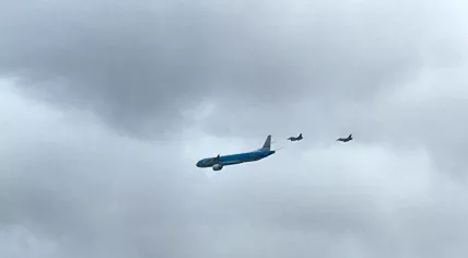 KLM Boeing 777 and fighter jets