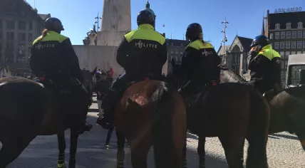 Amsterdam police on Dam Square ahead of the Champions League quarter finals match between Ajax and Juventus, 10 April 2019
