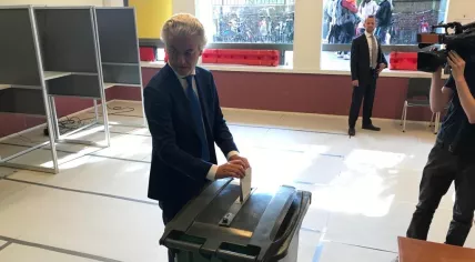 Geert Wilders casts his vote for the European Parliament elections, 23 May 2019