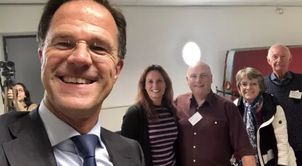 Mark Rutte takes a selfie after voting in the European Parliament elections at a polling station in The Hague, 23 May 2019