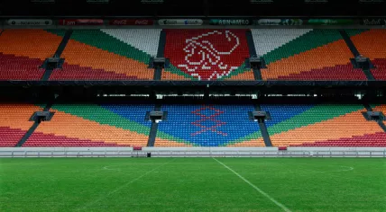 The Ajax logo at the Johan Cruijff Arena in Amsterdam