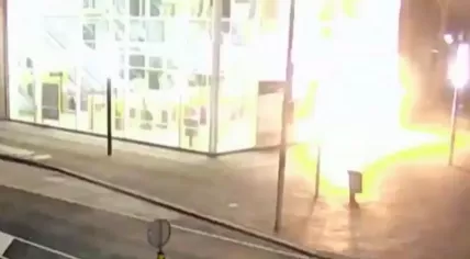 Screenshot of surveillance footage released by the police showing an ATM bombing at the Ganzenhoef subway station in Amsterdam, 21 March 2019