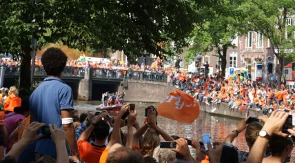 Thousands line the Amsterdam canals to congratulate the 2010 World Cup team's second place finish. July 13, 2010