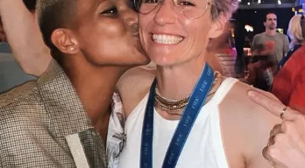 Shanice van de Sanden and Megan Rapinoe celebrate the United States win and the Netherlands' 2nd place in the FIFA World Cup