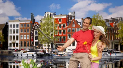 Couple taking a selfie in Amsterdam