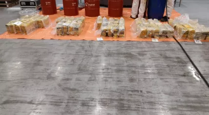 500 kilos of cocaine found hidden in a container of fruit concentrate on Maasvlakte in the port of Rotterdam, 9 August 2019