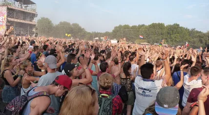 A crowd of people at the Sziget festival in Budapest, Hungary, August 2015
