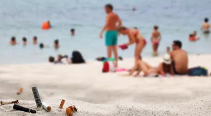 Cigarette butts on the beach