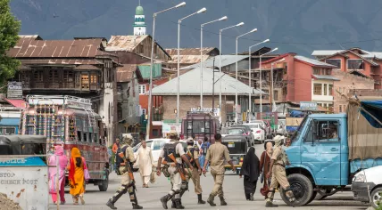 Indian soldiers patrolling the streets of Srinagar in Kashmir, June 2017