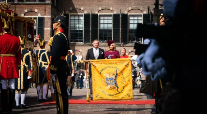 King Willem-Alexander and Queen Maxima arriving at the Ridderzaal in The Hague for the King's Budget Day speech, 17 September 2019