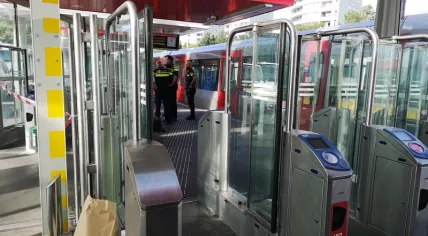 Police at the scene of a fatal stabbing at Capelsebrug subway station in Rotterdam, 9 Sept 2019