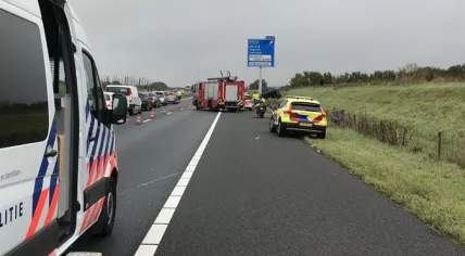 Emergency services at the scene of an accident on the A73 highway, 13 Sept 2019