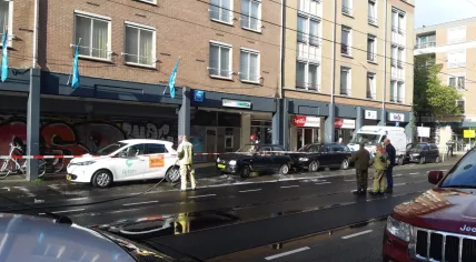 Emergency services at the scene of a failed ATM bombing at an ABN Amro cash machine on Van Limburg Stirumstraat in Amsterdam, 30 Sept 2019