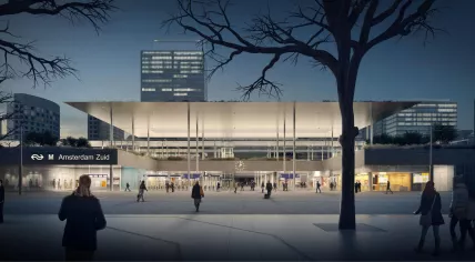 Artist’s rendering of the Mahlerplein entrance after all work is completed at the Amsterdam Zuid station