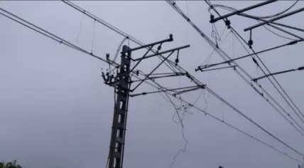Broken overhead line near the Almere Oostvaarders station on 21 May 2019